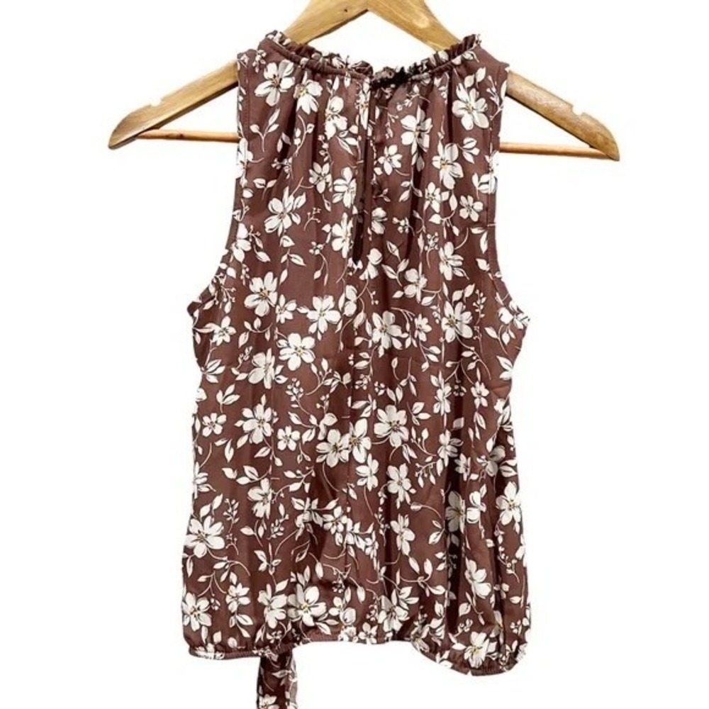 Sienna Sky Womens Brown Floral High Ruffle Neck Side Tie Blouse XS 02CT3687W - Picture 6 of 8